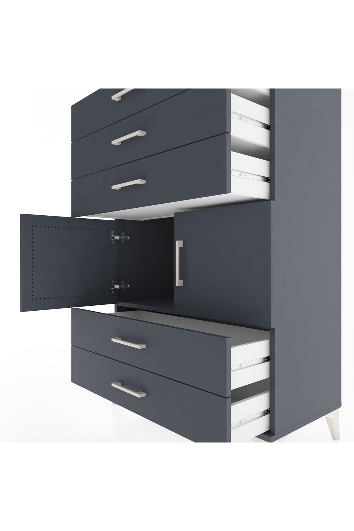 Hyperion Dolap Tek Raflı 5 Çekmeceli 2 Kapaklı 88x44x134 Antrasit-Antrasit