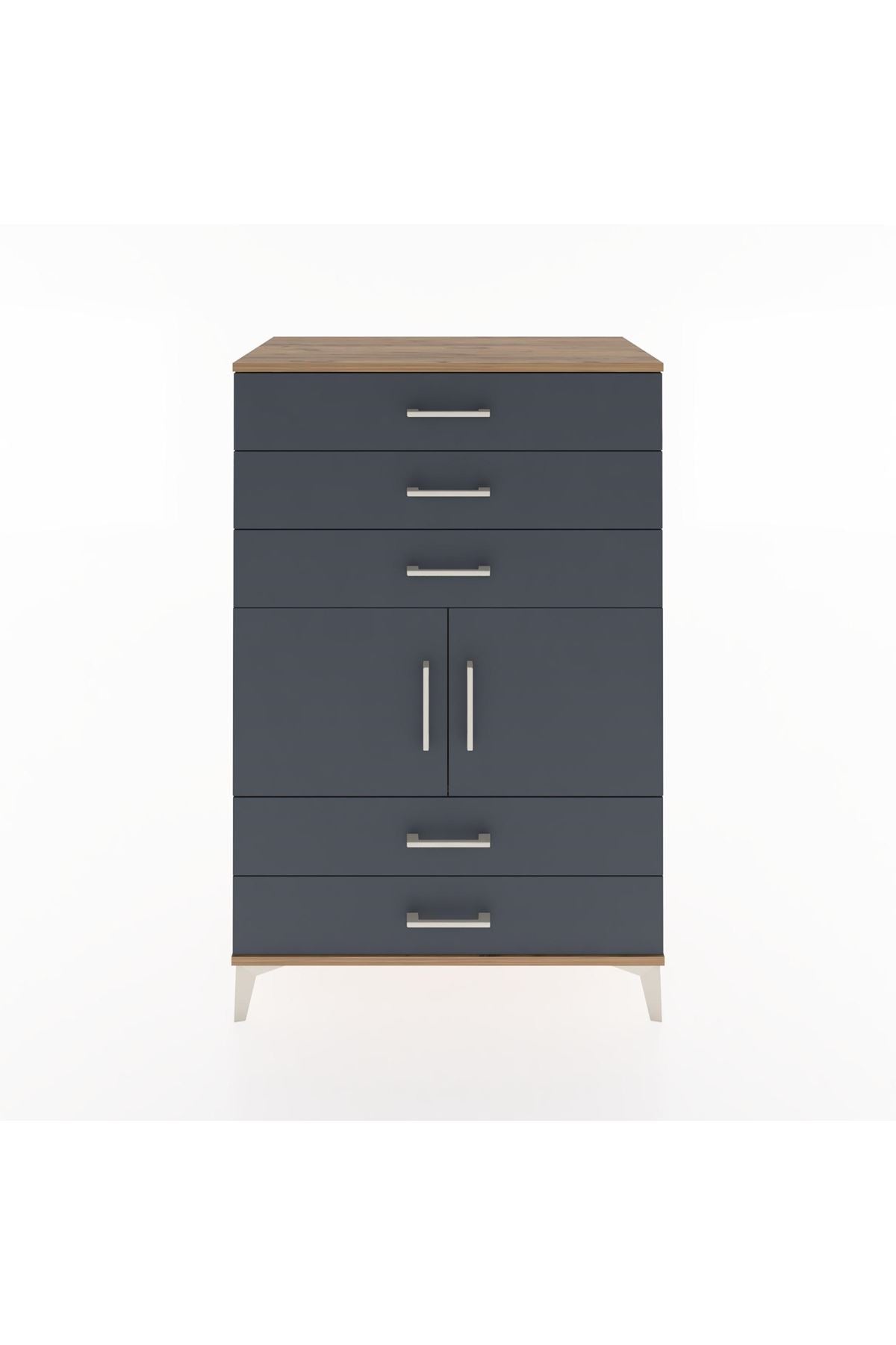 Hyperion Dolap Tek Raflı 5 Çekmeceli 2 Kapaklı 88x44x134 Çam-Antrasit