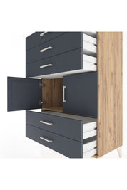 Hyperion Dolap Tek Raflı 5 Çekmeceli 2 Kapaklı 88x44x134 Çam-Antrasit