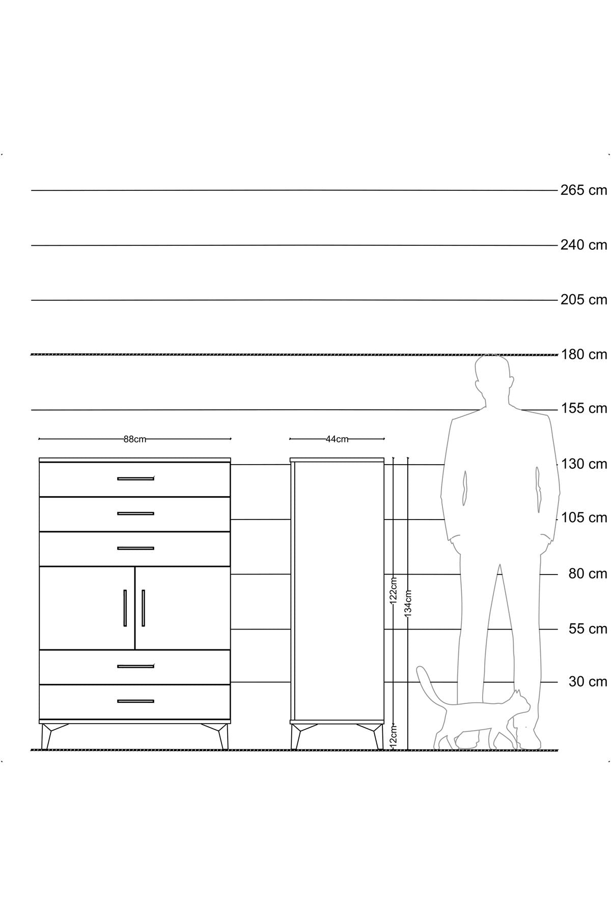 Hyperion Dolap Tek Raflı 5 Çekmeceli 2 Kapaklı 88x44x134 Çam-Antrasit