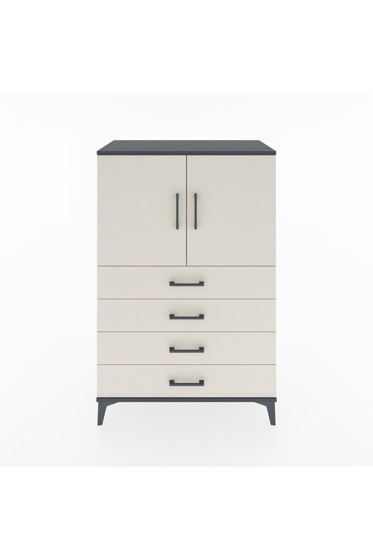 Hyperion Dolap 2 Raflı 4 Çekmeceli 2 Kapaklı 88x44x134 Antrasit-Aytaşı