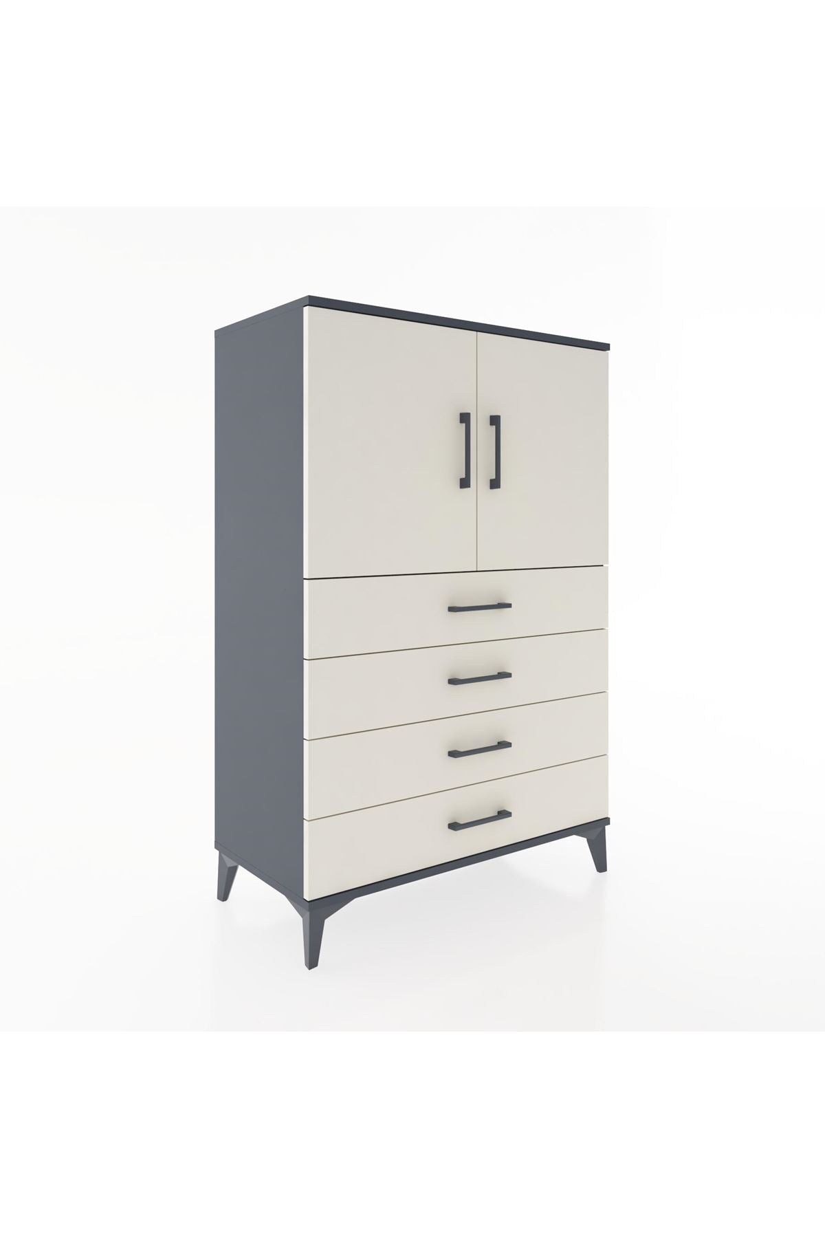 Hyperion Dolap 2 Raflı 4 Çekmeceli 2 Kapaklı 88x44x134 Antrasit-Aytaşı