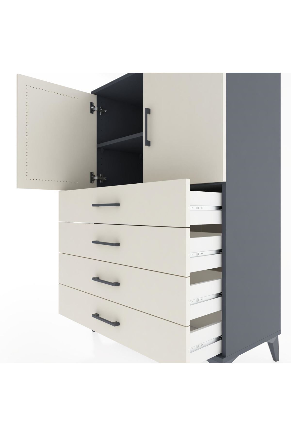 Hyperion Dolap 2 Raflı 4 Çekmeceli 2 Kapaklı 88x44x134 Antrasit-Aytaşı