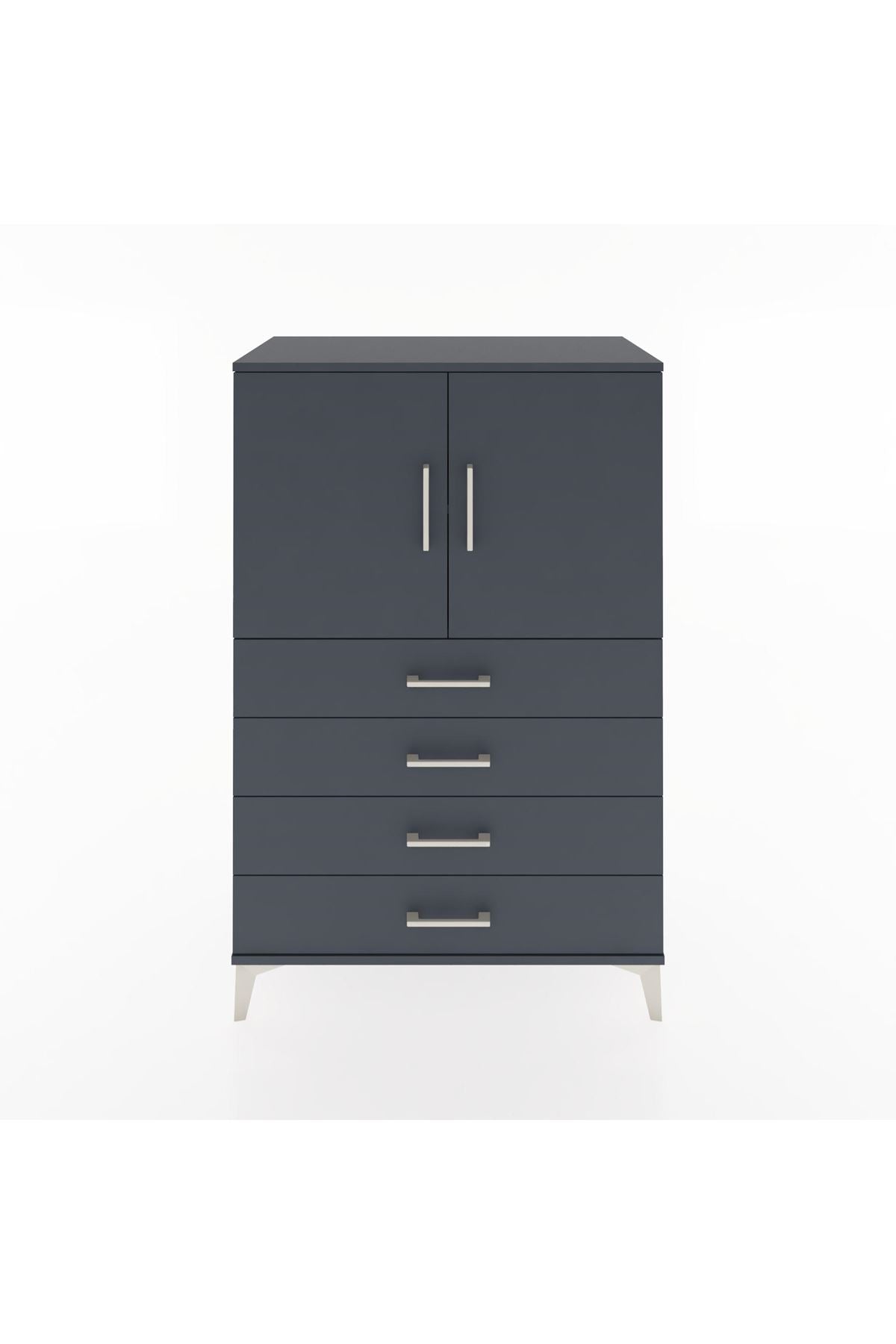 Hyperion Dolap 2 Raflı 4 Çekmeceli 2 Kapaklı 88x44x134 Antrasit-Antrasit