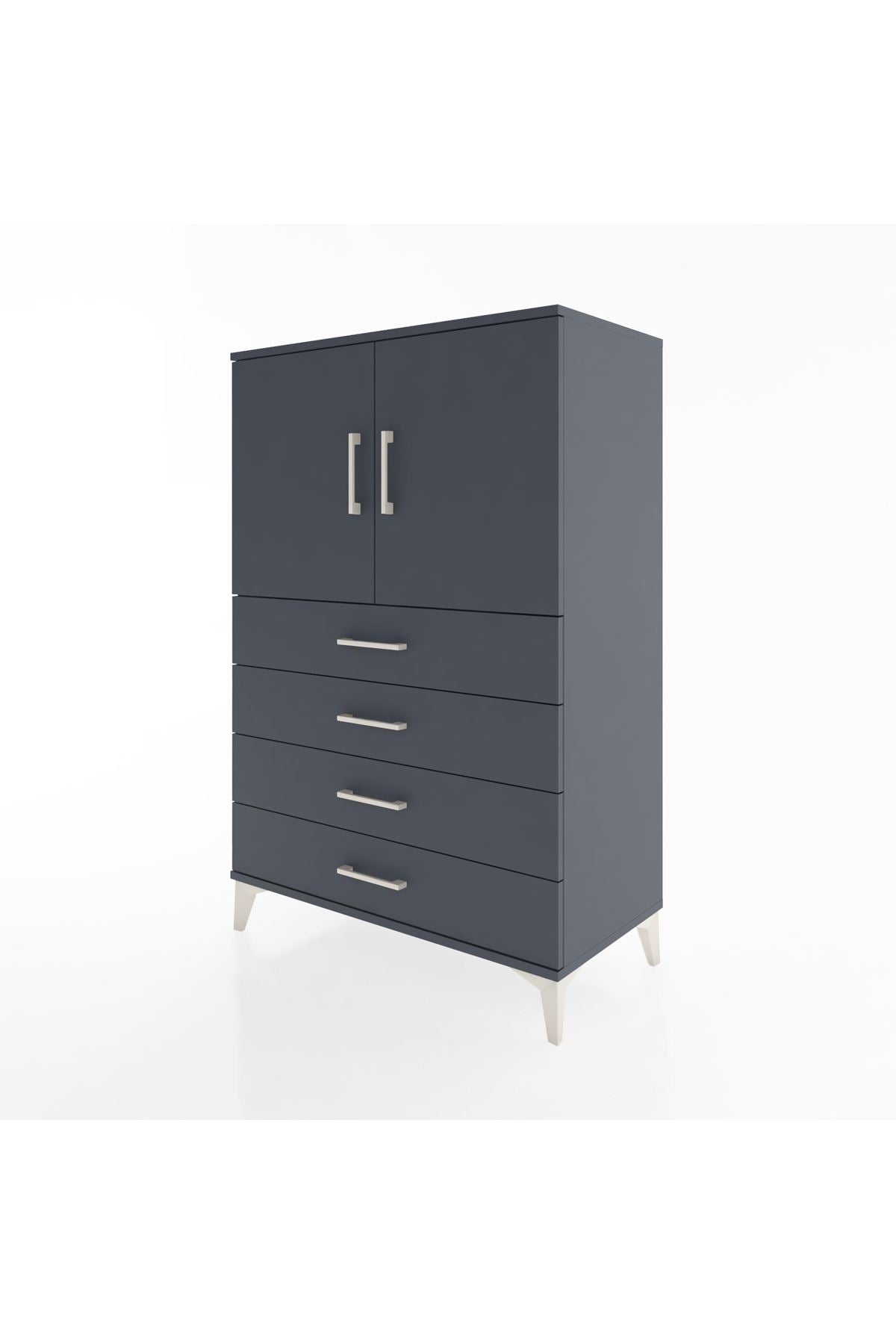 Hyperion Dolap 2 Raflı 4 Çekmeceli 2 Kapaklı 88x44x134 Antrasit-Antrasit