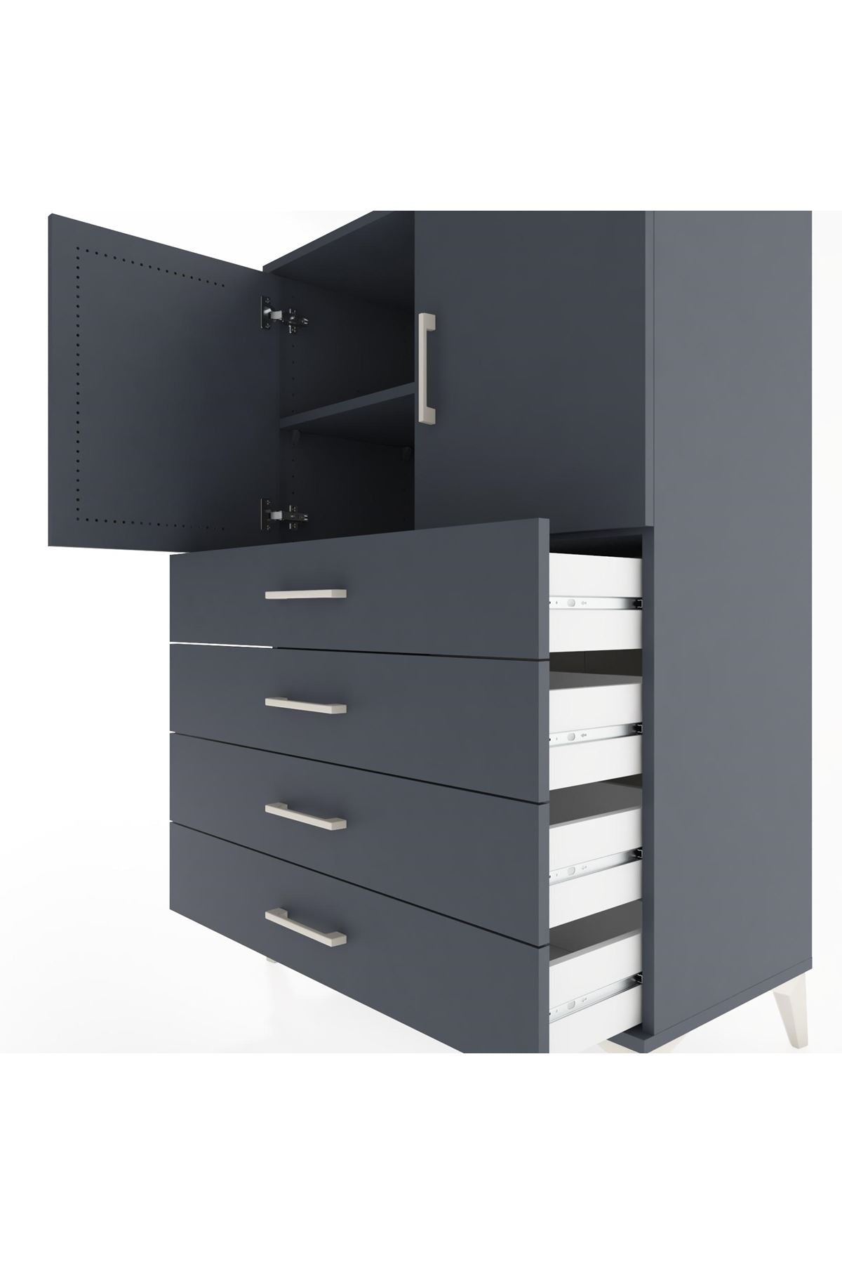 Hyperion Dolap 2 Raflı 4 Çekmeceli 2 Kapaklı 88x44x134 Antrasit-Antrasit