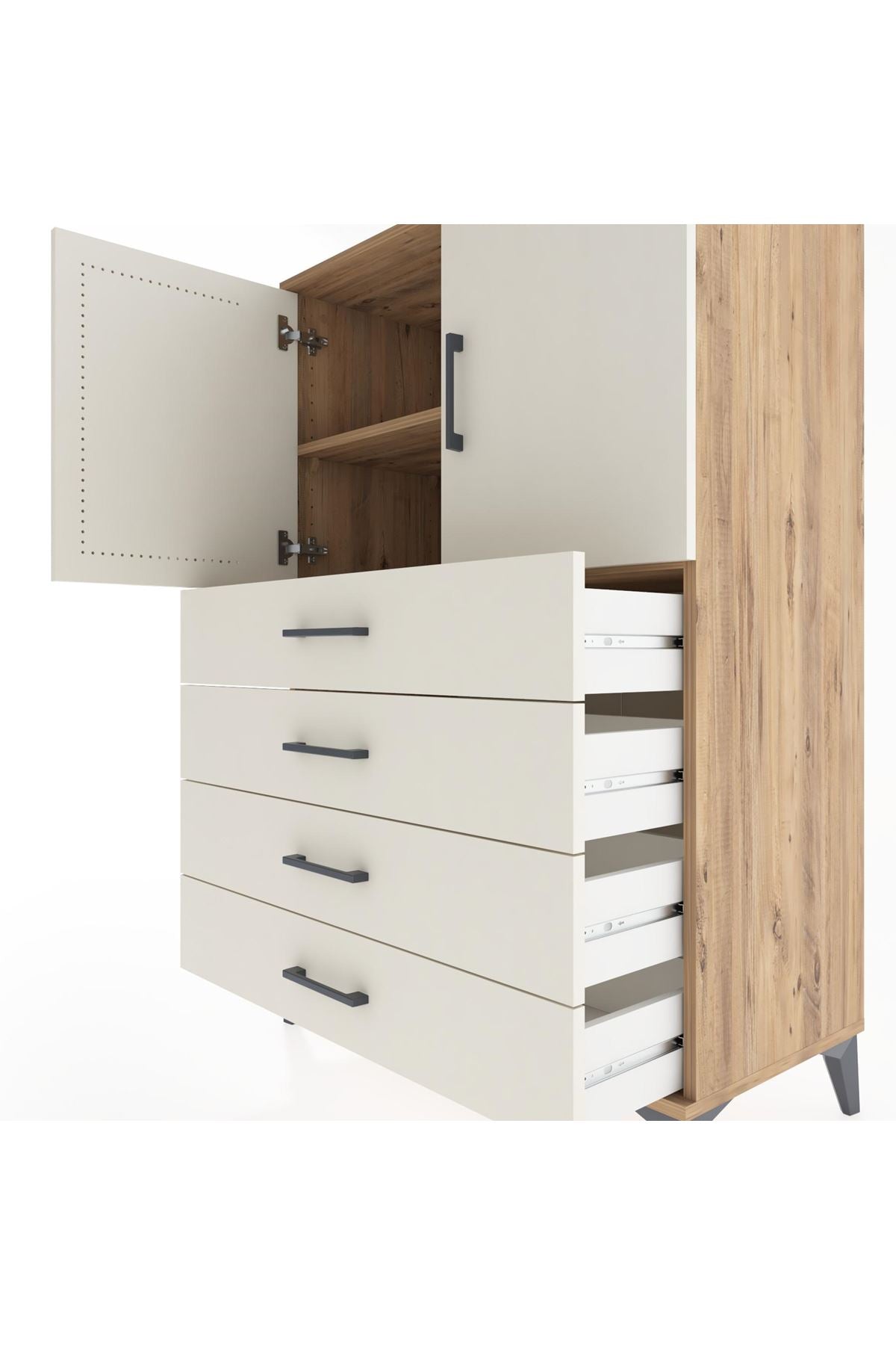 Hyperion Dolap 2 Raflı 4 Çekmeceli 2 Kapaklı 88x44x134 Çam-Aytaşı
