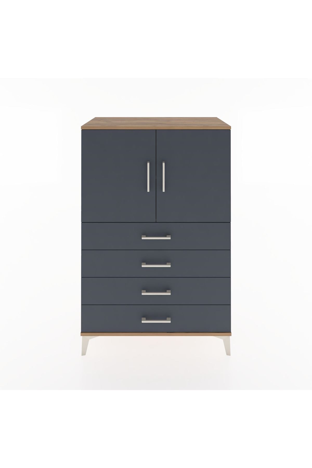 Hyperion Dolap 2 Raflı 4 Çekmeceli 2 Kapaklı 88x44x134 Çam-Antrasit