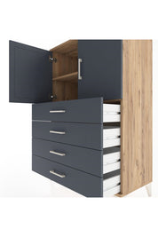 Hyperion Dolap 2 Raflı 4 Çekmeceli 2 Kapaklı 88x44x134 Çam-Antrasit