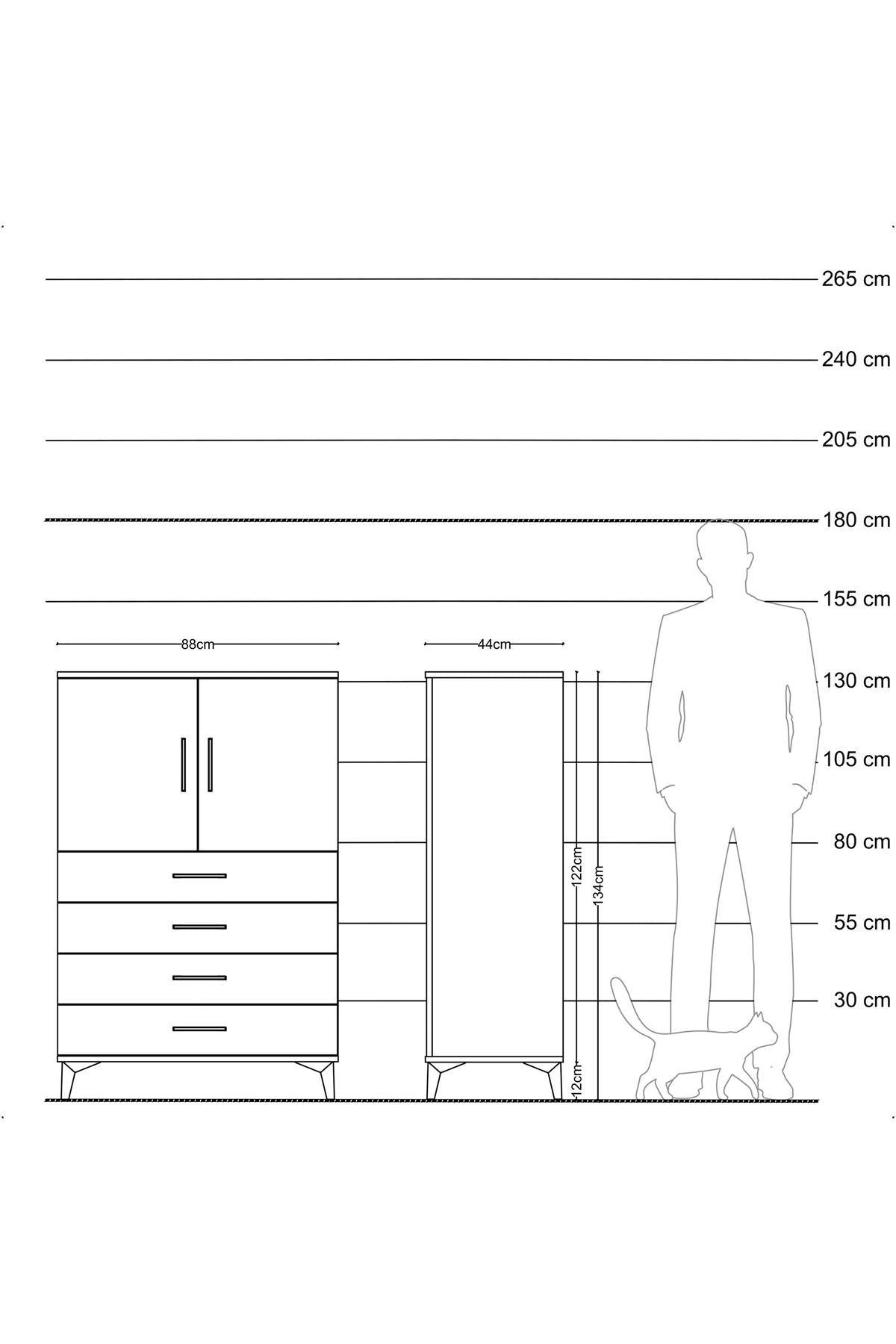 Hyperion Dolap 2 Raflı 4 Çekmeceli 2 Kapaklı 88x44x134 Çam-Antrasit
