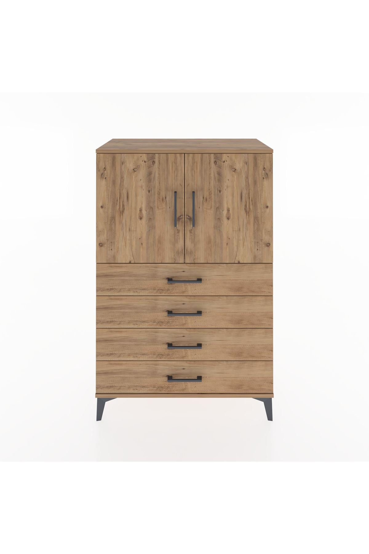 Hyperion Dolap 2 Raflı 4 Çekmeceli 2 Kapaklı 88x44x134 Çam-Çam