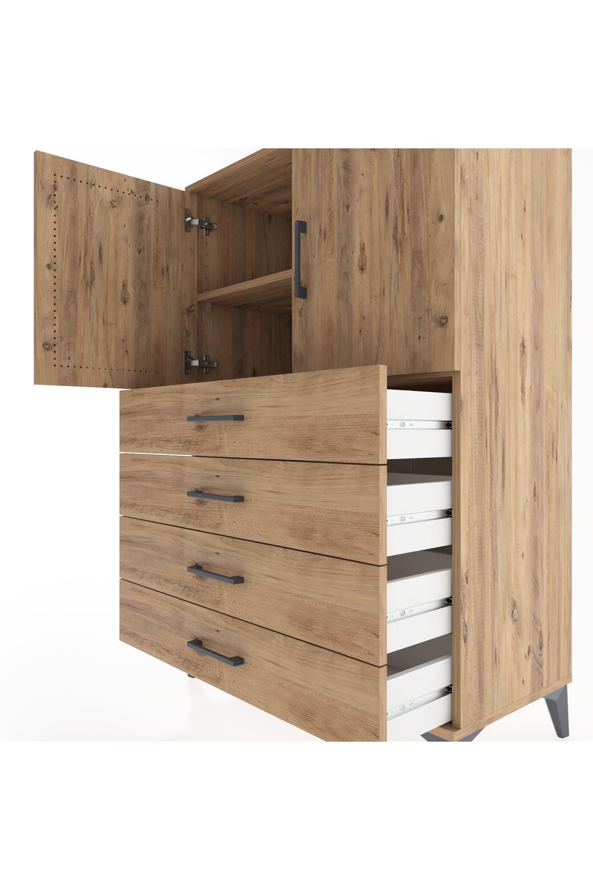 Hyperion Dolap 2 Raflı 4 Çekmeceli 2 Kapaklı 88x44x134 Çam-Çam