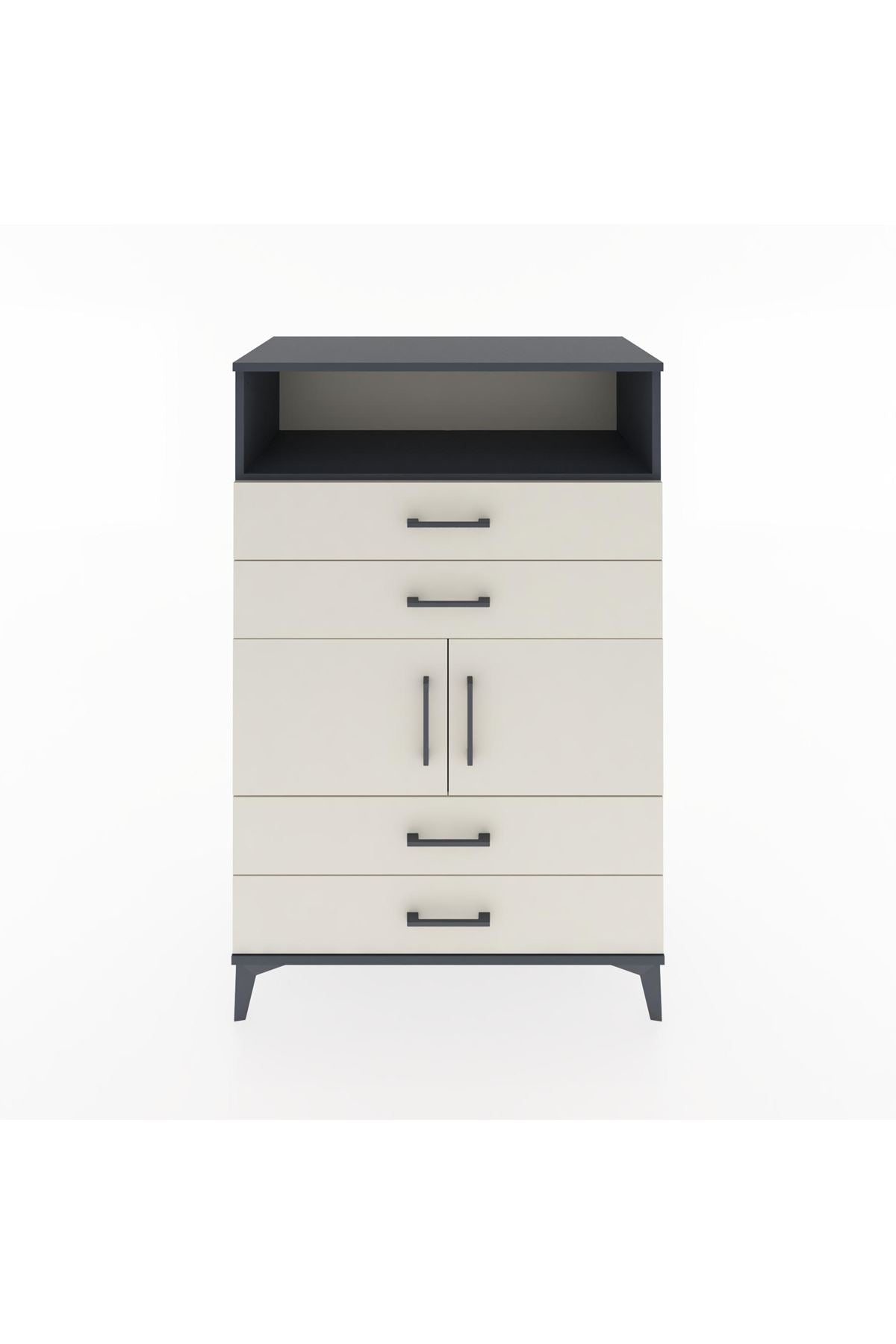 Hyperion Dolap 2 Raflı 4 Çekmeceli 2 Kapaklı 88x44x134 Antrasit-Aytaşı