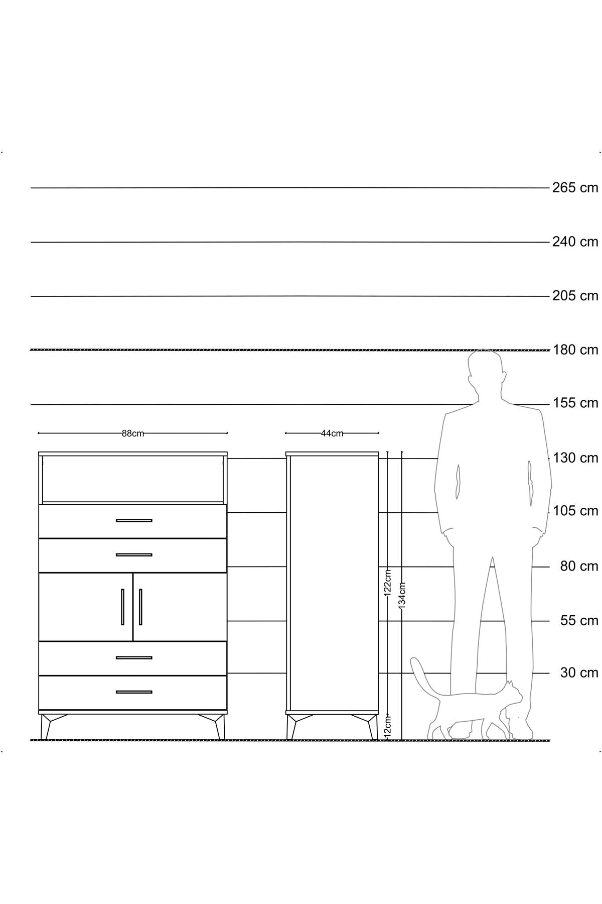 Hyperion Dolap 2 Raflı 4 Çekmeceli 2 Kapaklı 88x44x134 Aytaşı-Çam