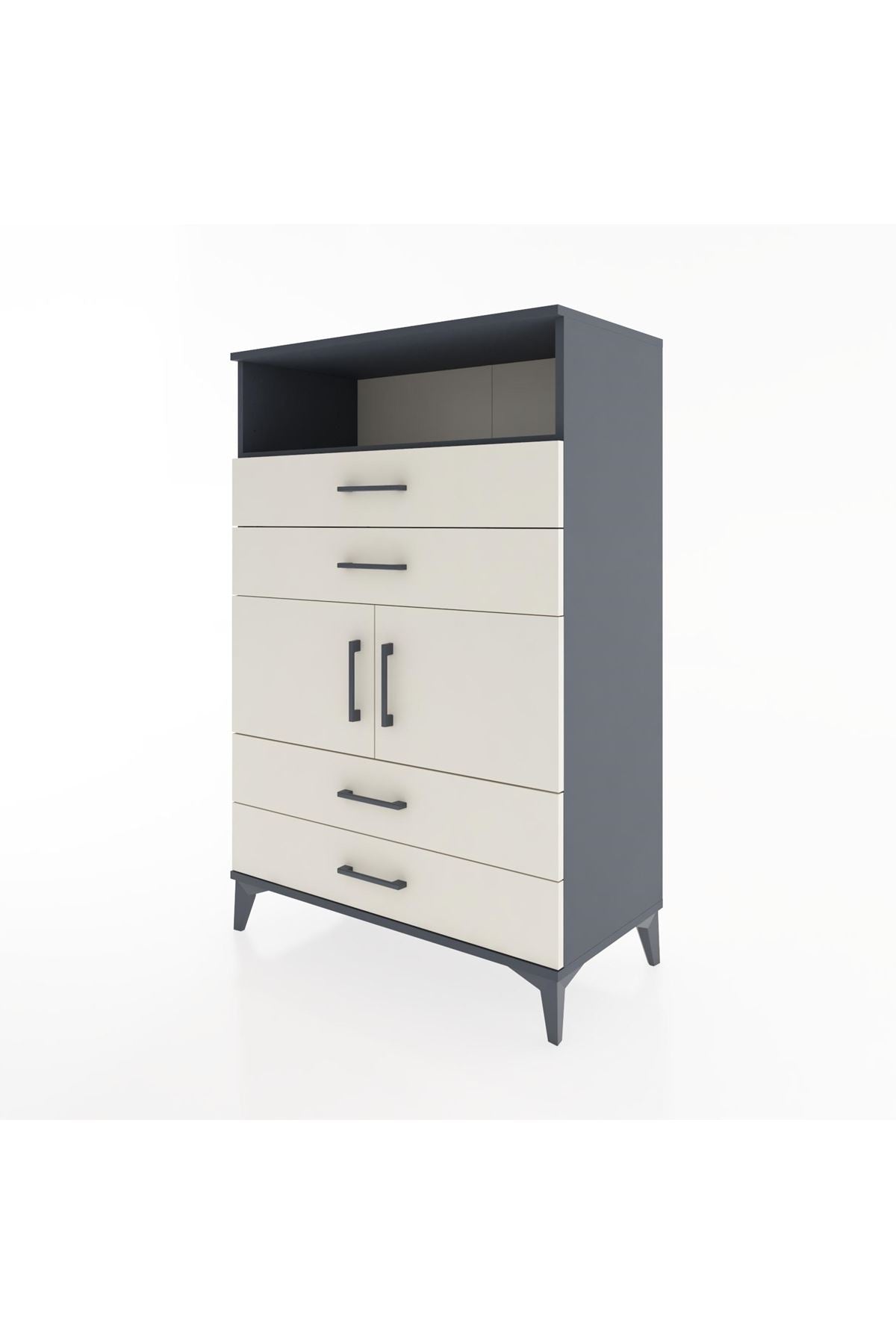 Hyperion Dolap 2 Raflı 4 Çekmeceli 2 Kapaklı 88x44x134 Antrasit-Aytaşı