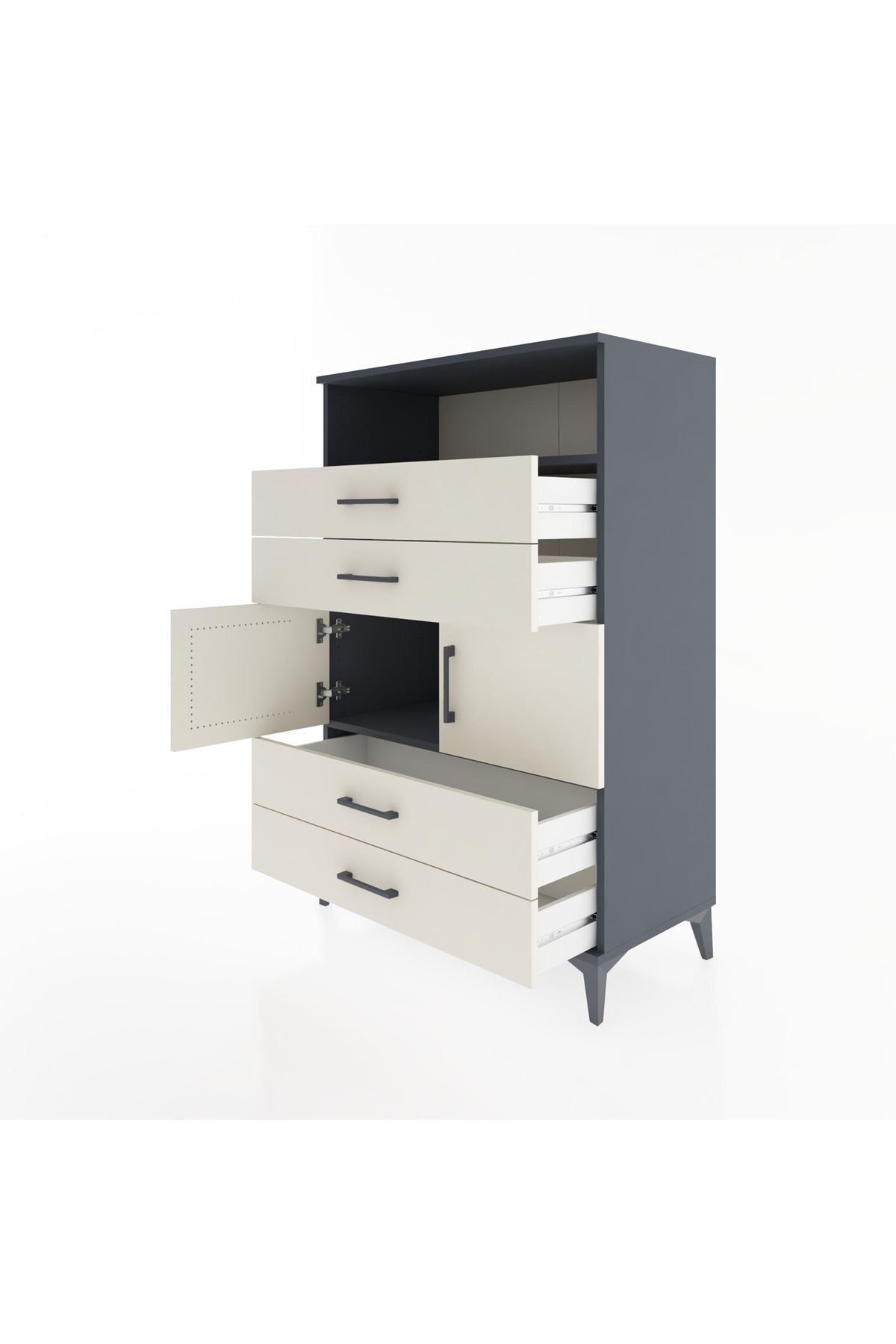 Hyperion Dolap 2 Raflı 4 Çekmeceli 2 Kapaklı 88x44x134 Antrasit-Aytaşı