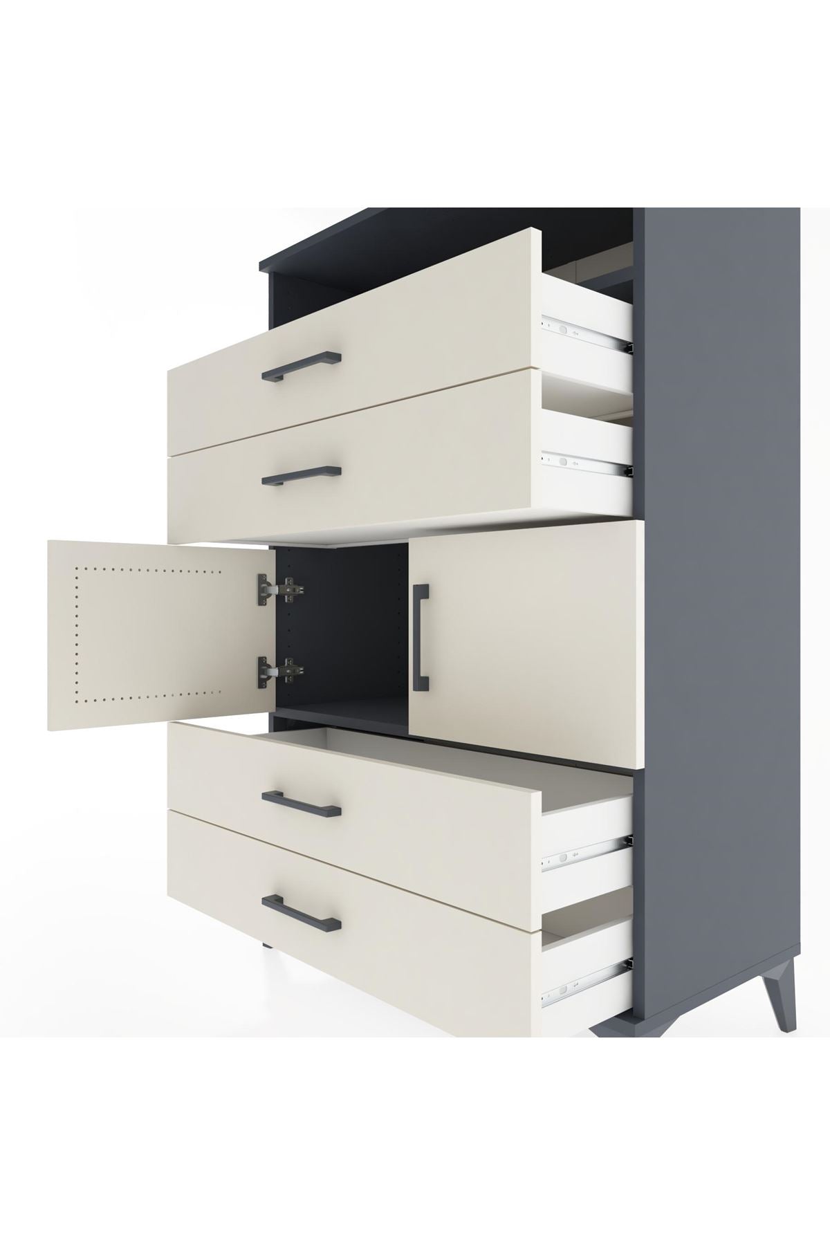 Hyperion Dolap 2 Raflı 4 Çekmeceli 2 Kapaklı 88x44x134 Antrasit-Aytaşı