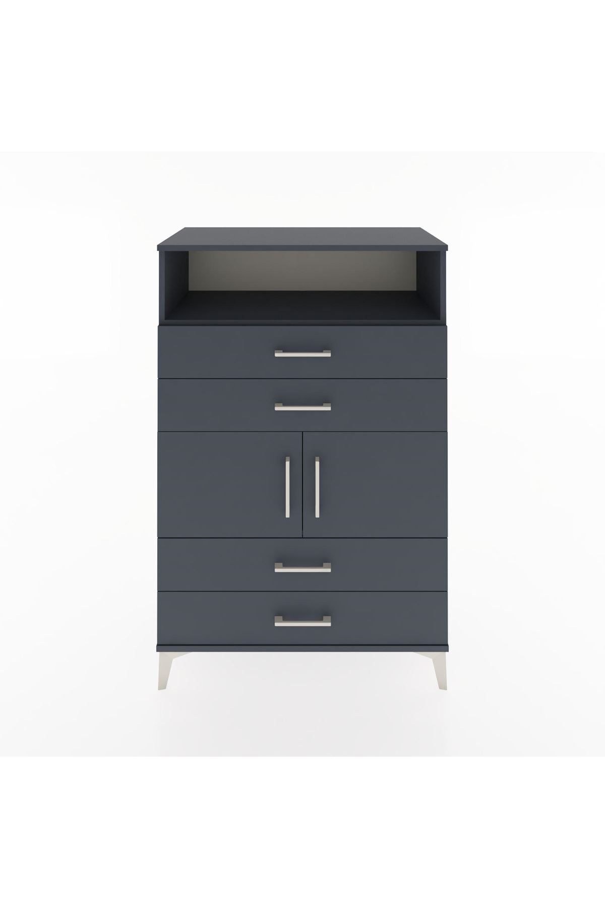 Hyperion Dolap 2 Raflı 4 Çekmeceli 2 Kapaklı 88x44x134 Antrasit-Antrasit