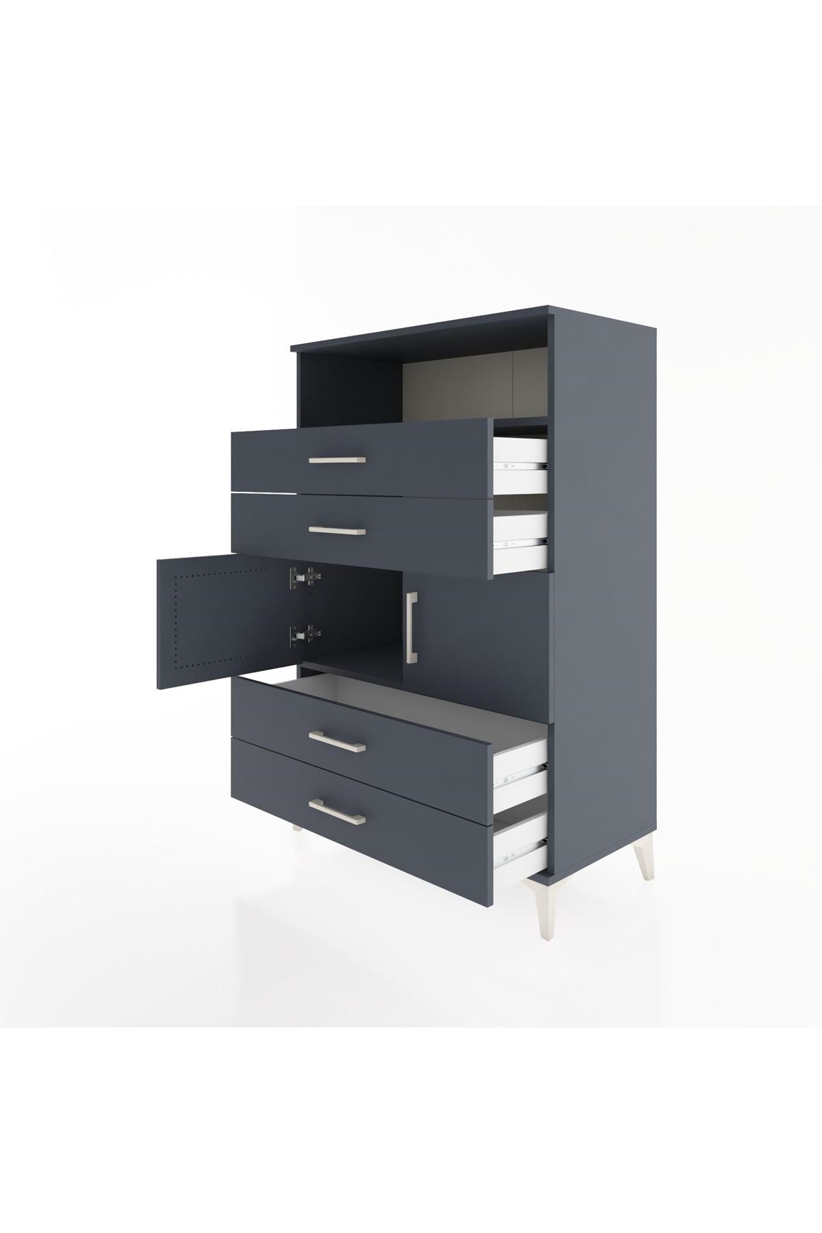 Hyperion Dolap 2 Raflı 4 Çekmeceli 2 Kapaklı 88x44x134 Antrasit-Antrasit