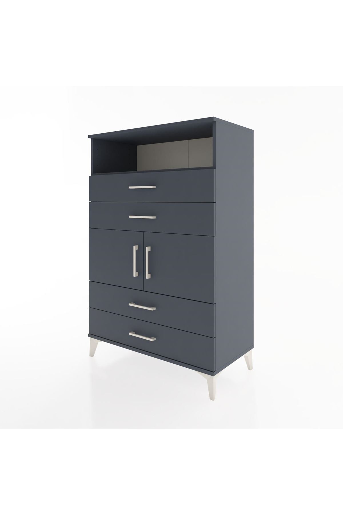 Hyperion Dolap 2 Raflı 4 Çekmeceli 2 Kapaklı 88x44x134 Antrasit-Antrasit