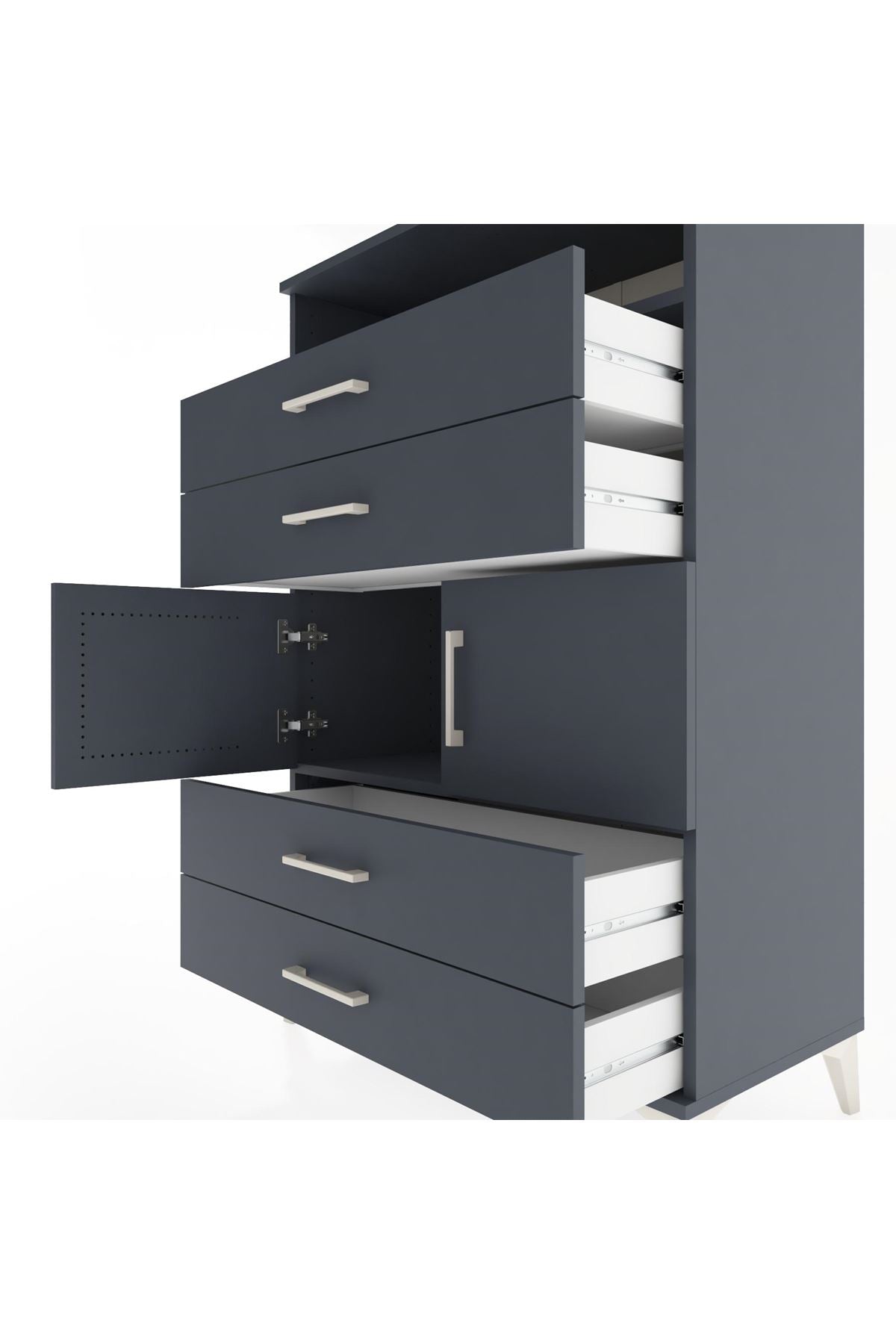 Hyperion Dolap 2 Raflı 4 Çekmeceli 2 Kapaklı 88x44x134 Antrasit-Antrasit