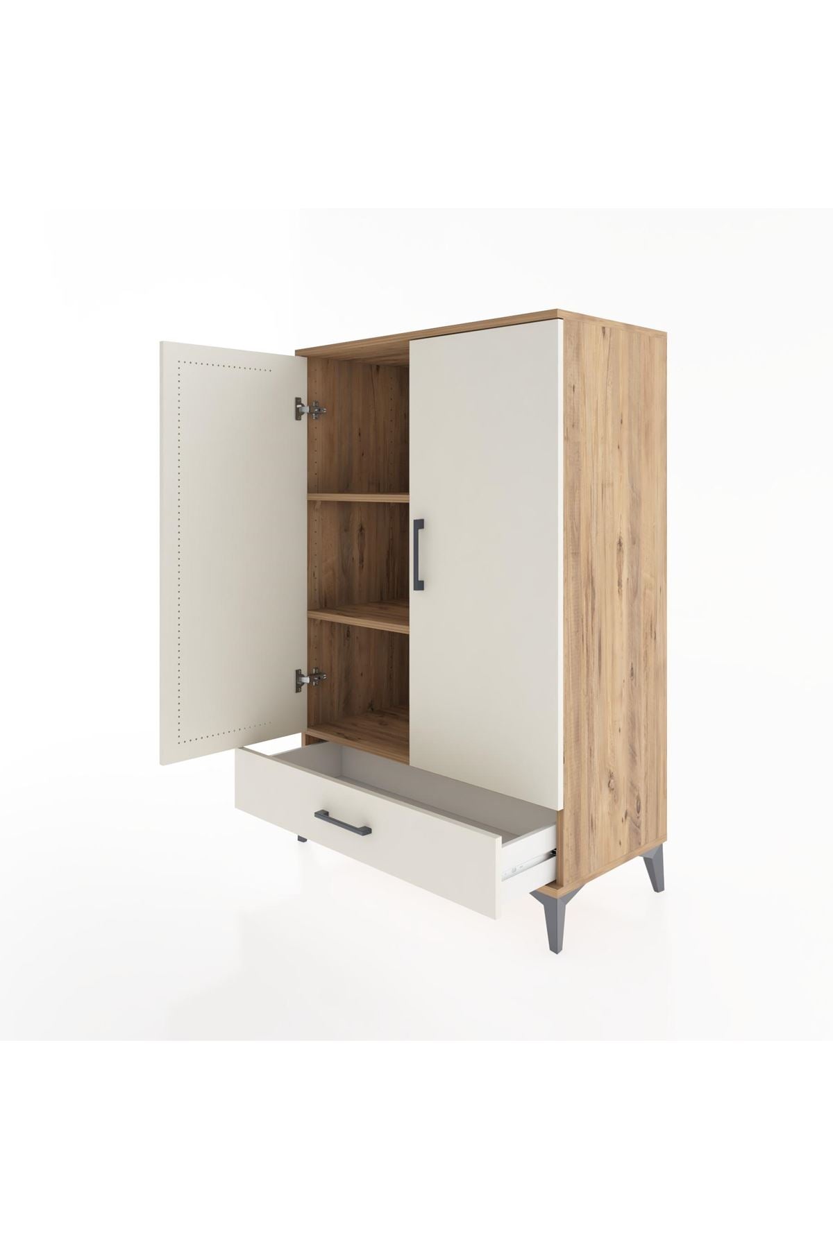 Hyperion Dolap 3 Raflı Tek Çekmeceli 2 Kapaklı 88x44x134 Çam-Aytaşı