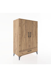 Hyperion Dolap 3 Raflı Tek Çekmeceli 2 Kapaklı 88x44x134 Çam-Çam