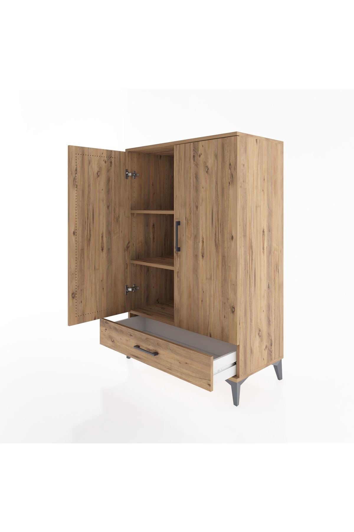 Hyperion Dolap 3 Raflı Tek Çekmeceli 2 Kapaklı 88x44x134 Çam-Çam