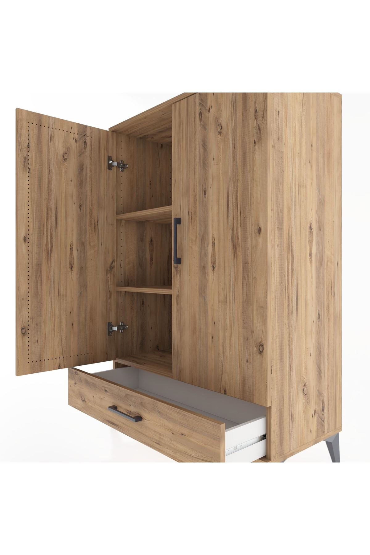 Hyperion Dolap 3 Raflı Tek Çekmeceli 2 Kapaklı 88x44x134 Çam-Çam