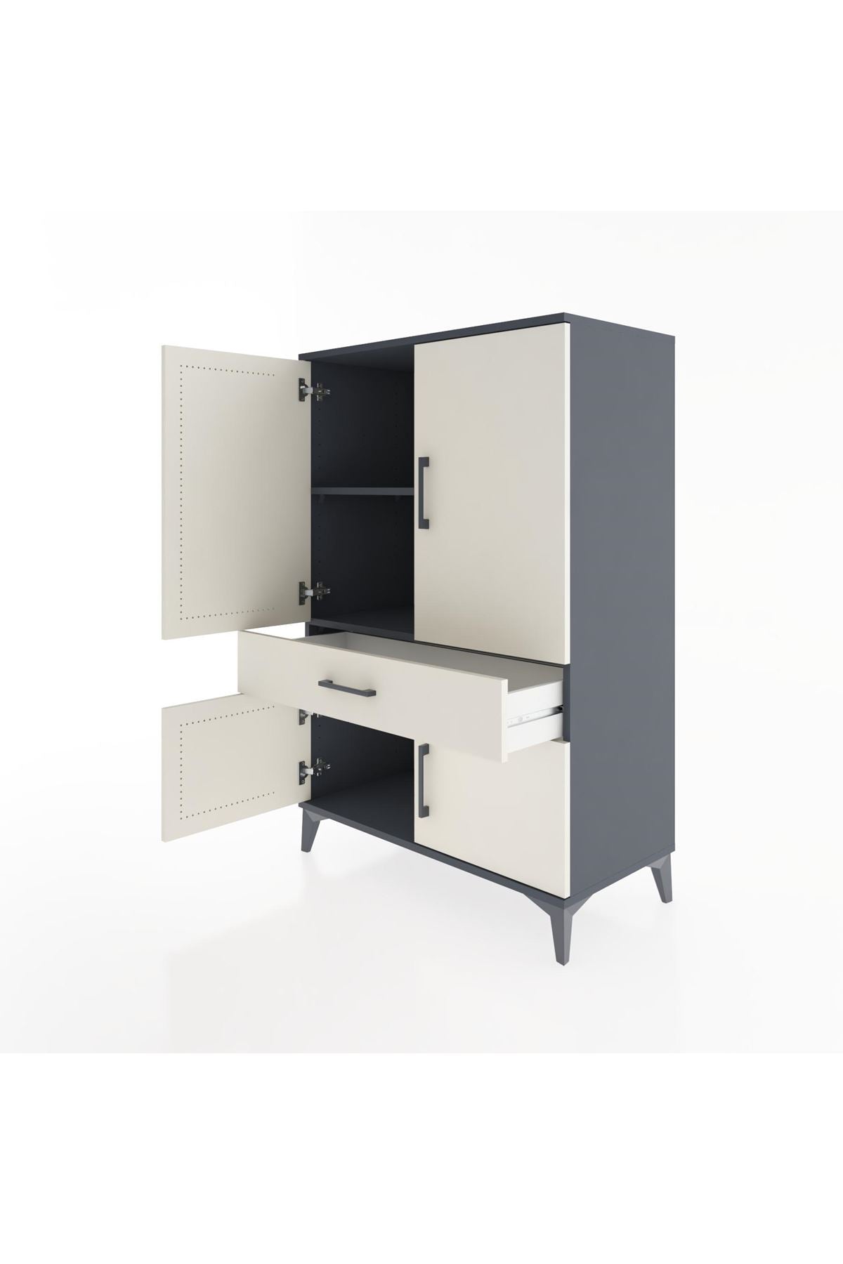 Hyperion Dolap 2 Raflı Tek Çekmeceli 4 Kapaklı 88x44x134 Antrasit-Aytaşı