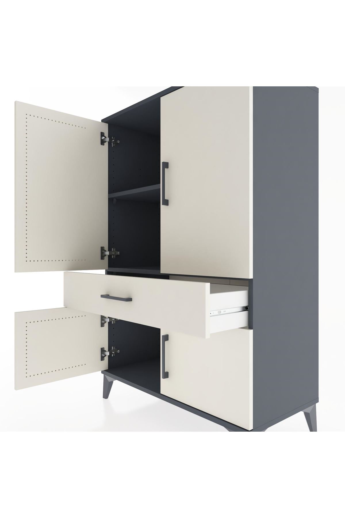 Hyperion Dolap 2 Raflı Tek Çekmeceli 4 Kapaklı 88x44x134 Antrasit-Aytaşı