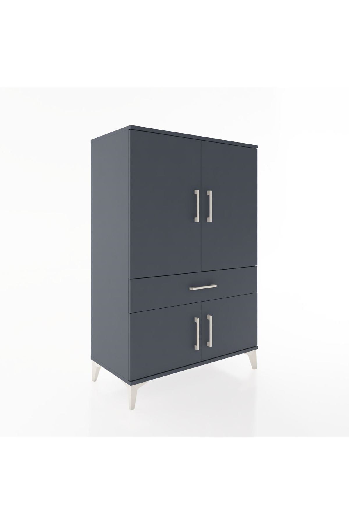 Hyperion Dolap 2 Raflı Tek Çekmeceli 4 Kapaklı 88x44x134 Antrasit-Antrasit