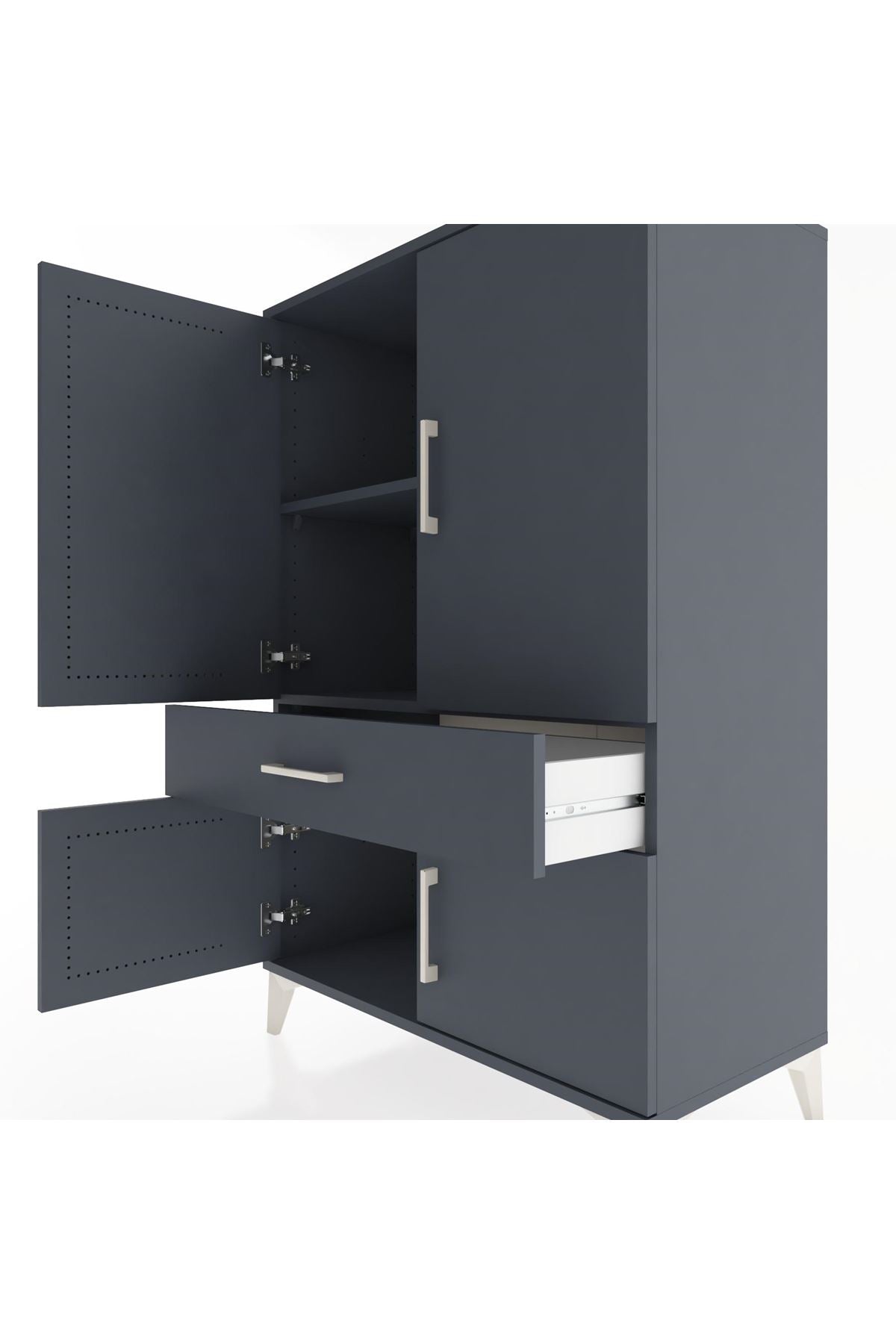 Hyperion Dolap 2 Raflı Tek Çekmeceli 4 Kapaklı 88x44x134 Antrasit-Antrasit