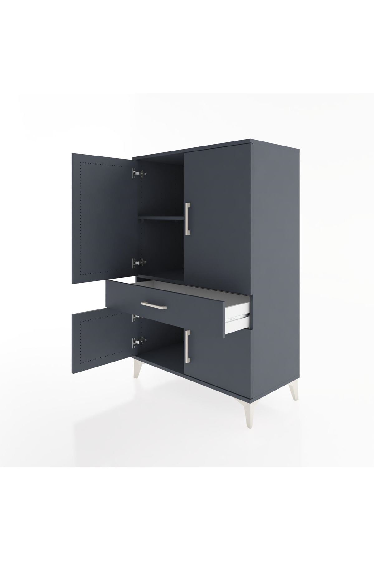 Hyperion Dolap 2 Raflı Tek Çekmeceli 4 Kapaklı 88x44x134 Antrasit-Antrasit