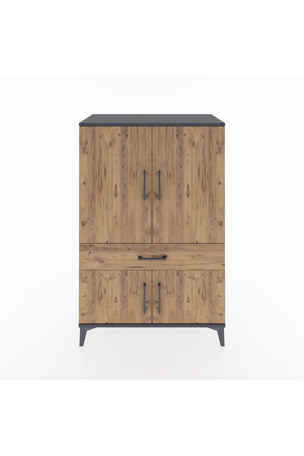 Hyperion Dolap 2 Raflı Tek Çekmeceli 4 Kapaklı 88x44x134 Antrasit-Çam