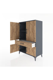 Hyperion Dolap 2 Raflı Tek Çekmeceli 4 Kapaklı 88x44x134 Antrasit-Çam