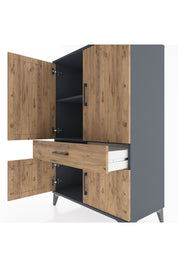 Hyperion Dolap 2 Raflı Tek Çekmeceli 4 Kapaklı 88x44x134 Antrasit-Çam