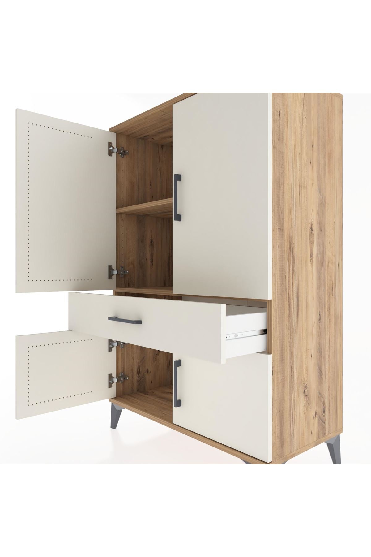 Hyperion Dolap 2 Raflı Tek Çekmeceli 4 Kapaklı 88x44x134 Çam-Aytaşı