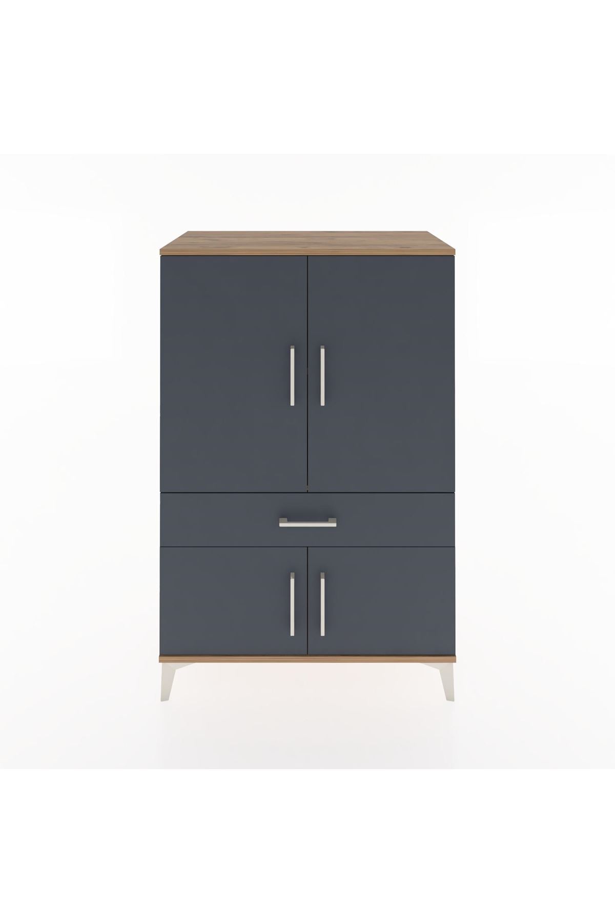 Hyperion Dolap 2 Raflı Tek Çekmeceli 4 Kapaklı 88x44x134 Çam-Antrasit