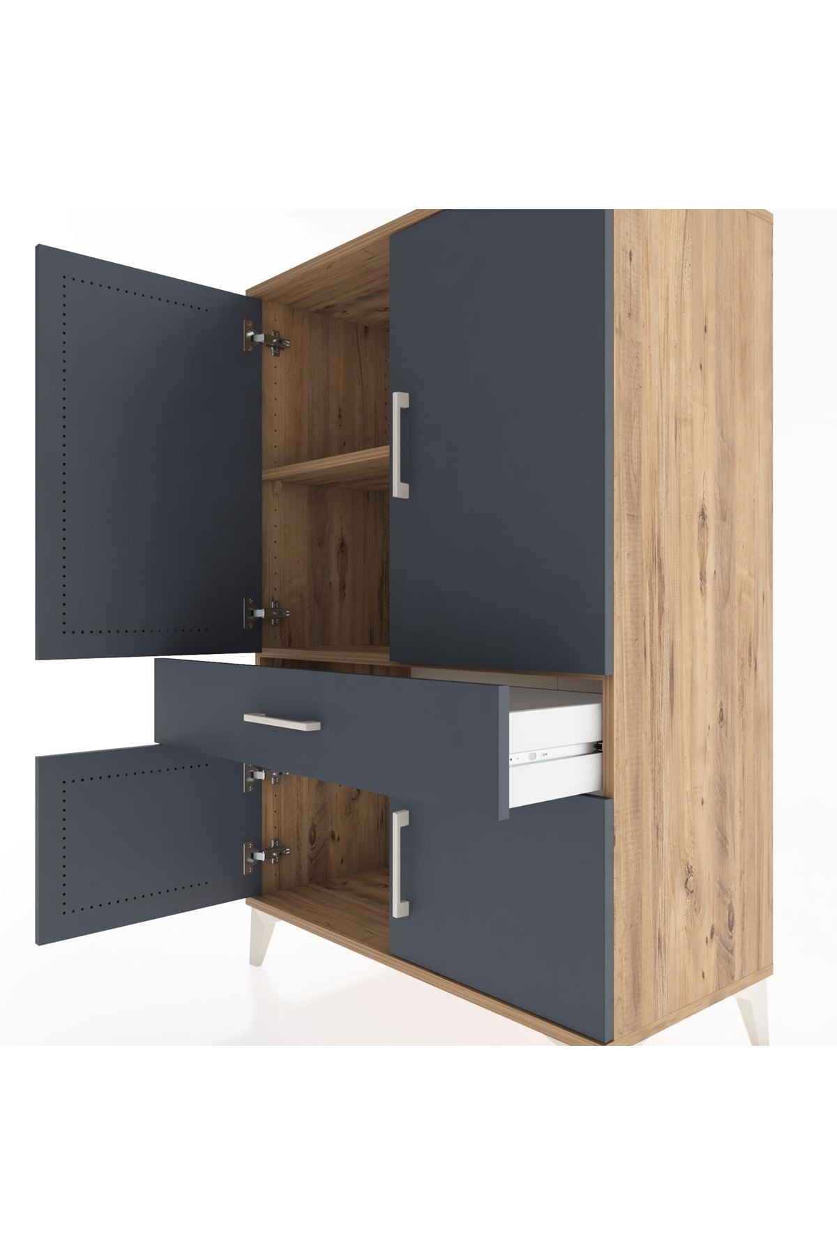 Hyperion Dolap 2 Raflı Tek Çekmeceli 4 Kapaklı 88x44x134 Çam-Antrasit