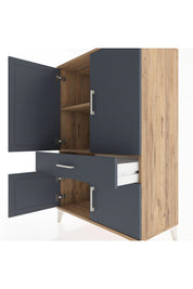 Hyperion Dolap 2 Raflı Tek Çekmeceli 4 Kapaklı 88x44x134 Çam-Antrasit