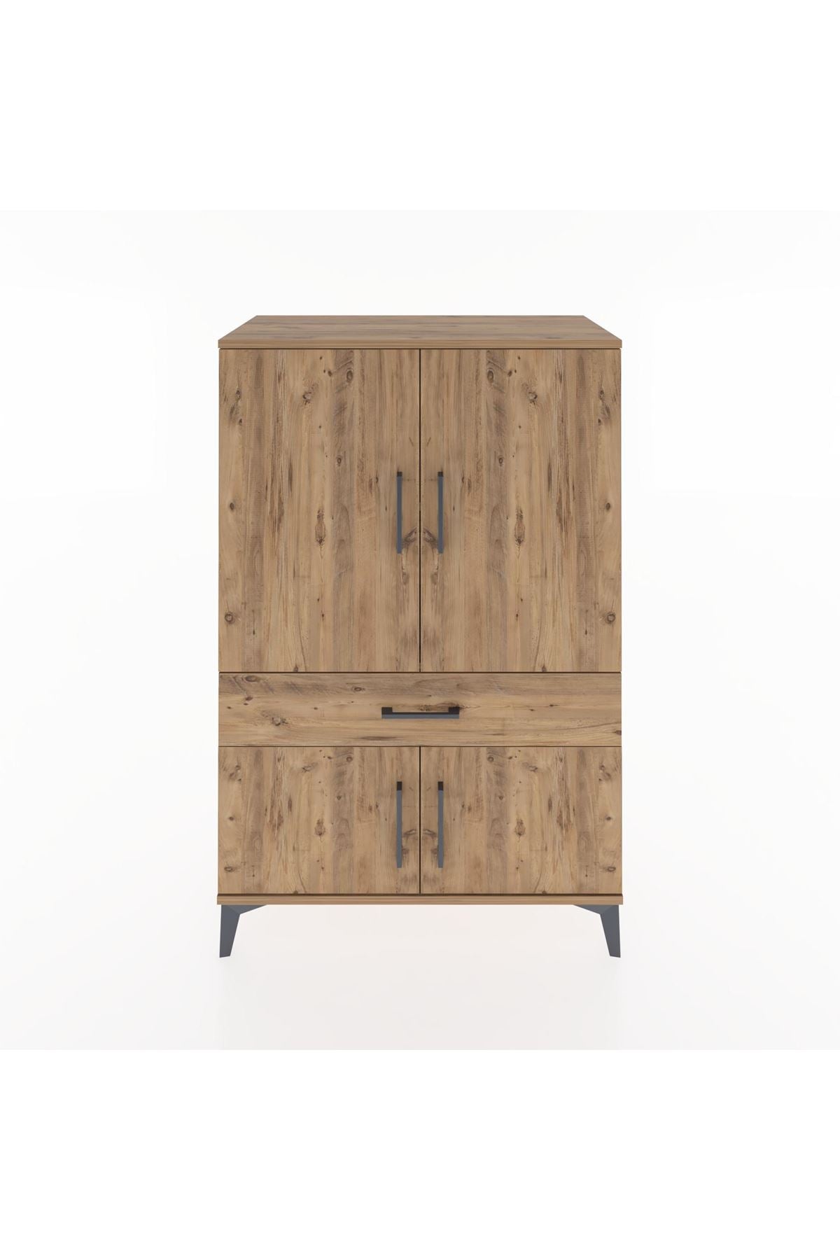 Hyperion Dolap 2 Raflı Tek Çekmeceli 4 Kapaklı 88x44x134 Çam-Çam