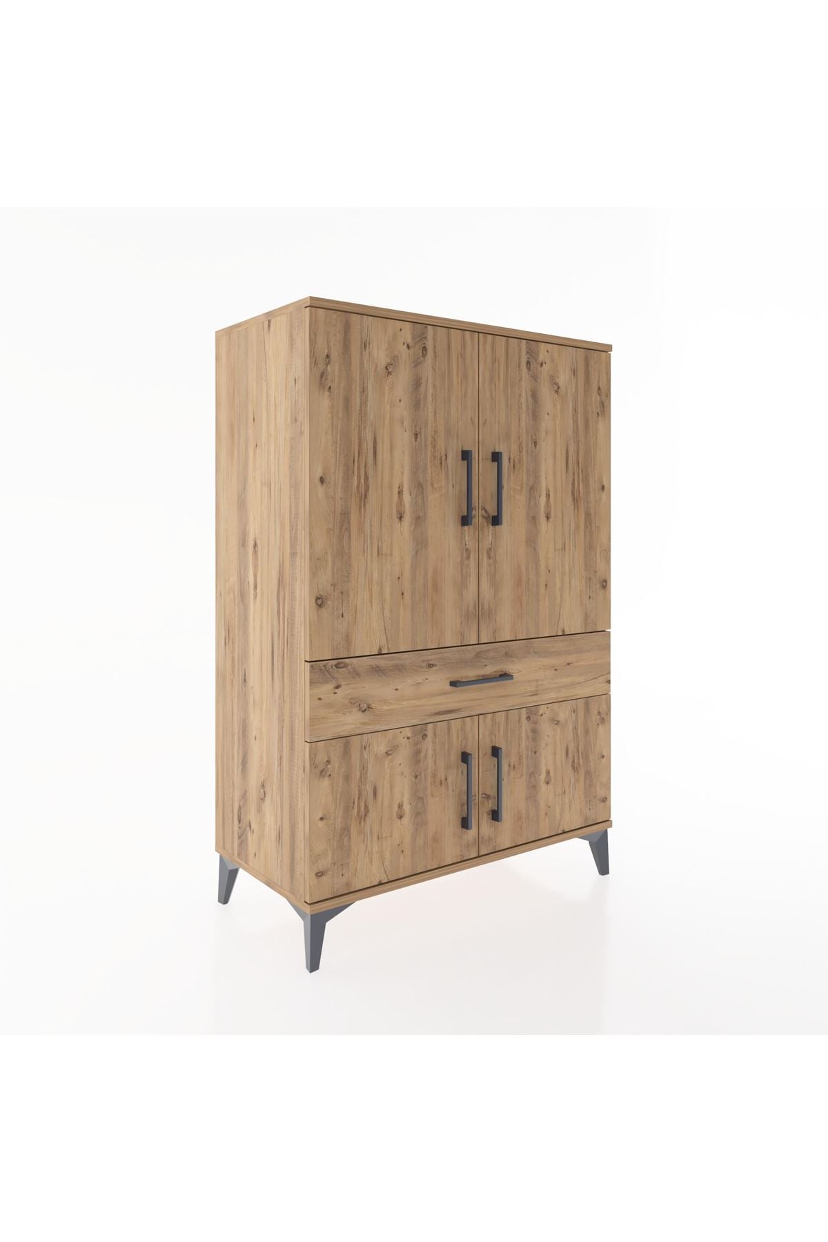 Hyperion Dolap 2 Raflı Tek Çekmeceli 4 Kapaklı 88x44x134 Çam-Çam