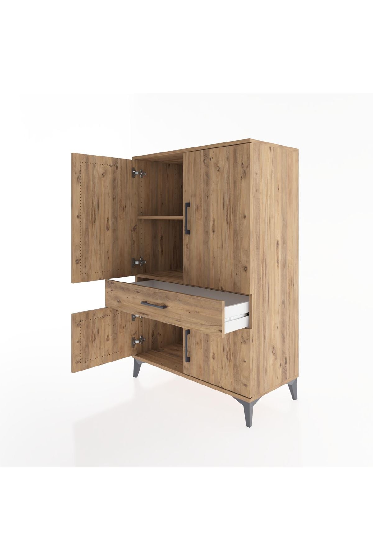 Hyperion Dolap 2 Raflı Tek Çekmeceli 4 Kapaklı 88x44x134 Çam-Çam