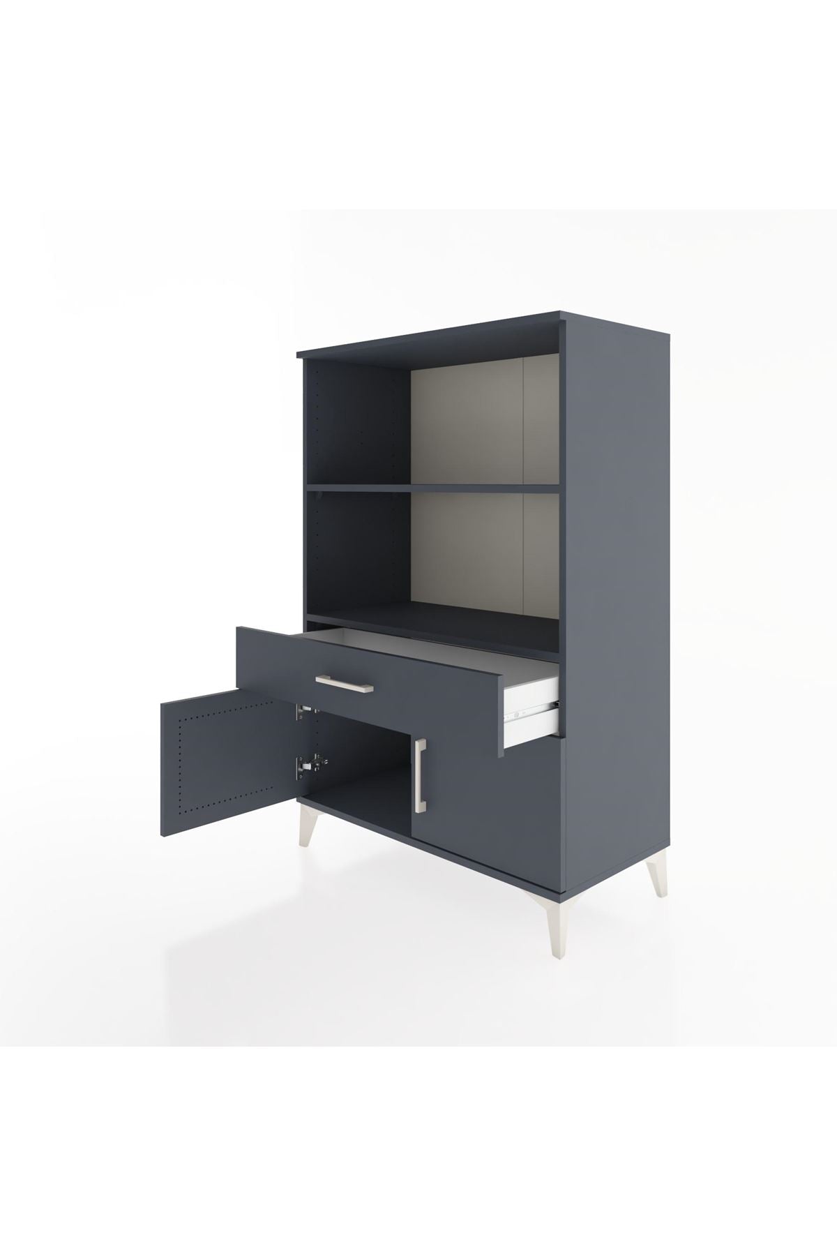 Hyperion Dolap 2 Raflı Tek Çekmeceli 2 Kapaklı 88x44x134 Antrasit-Antrasit