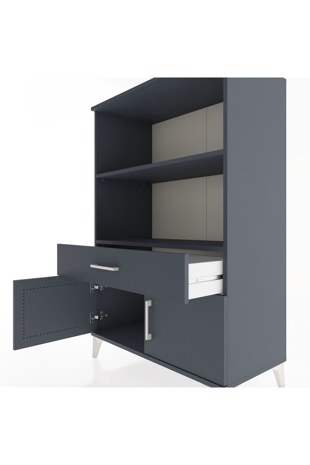 Hyperion Dolap 2 Raflı Tek Çekmeceli 2 Kapaklı 88x44x134 Antrasit-Antrasit