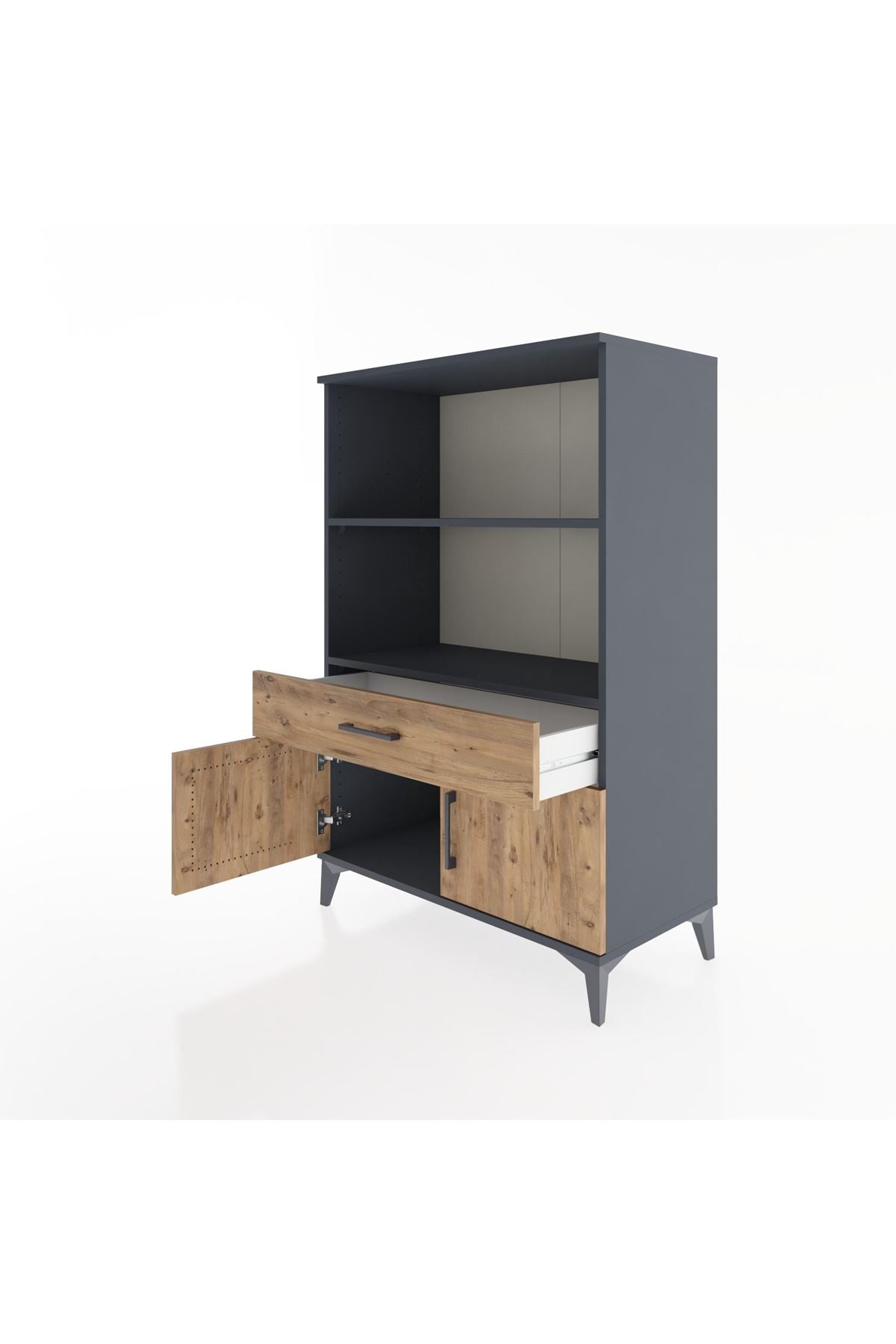 Hyperion Dolap 2 Raflı Tek Çekmeceli 2 Kapaklı 88x44x134 Antrasit-Çam