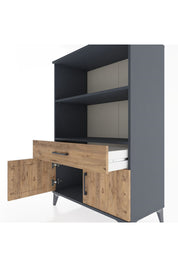 Hyperion Dolap 2 Raflı Tek Çekmeceli 2 Kapaklı 88x44x134 Antrasit-Çam