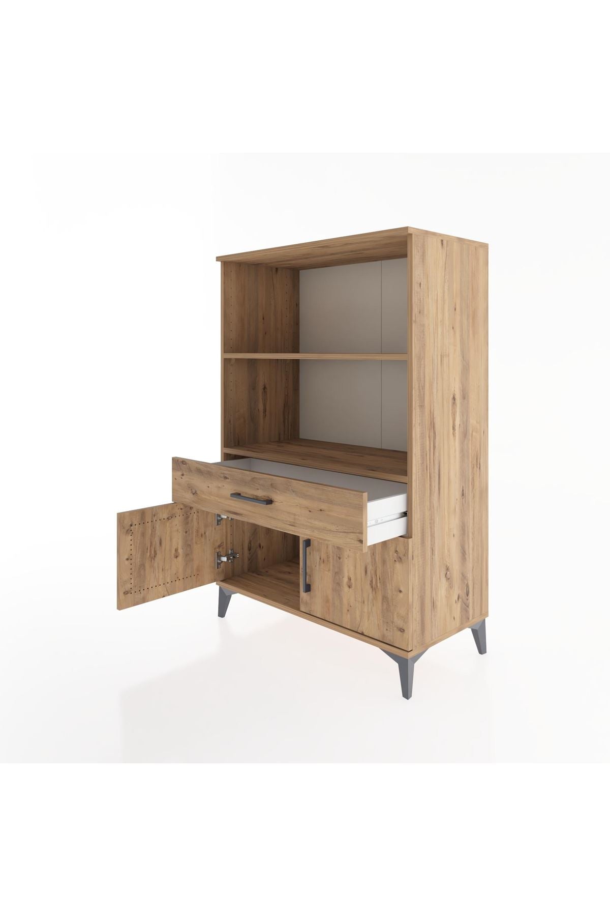 Hyperion Dolap 2 Raflı Tek Çekmeceli 2 Kapaklı 88x44x134 Çam-Çam