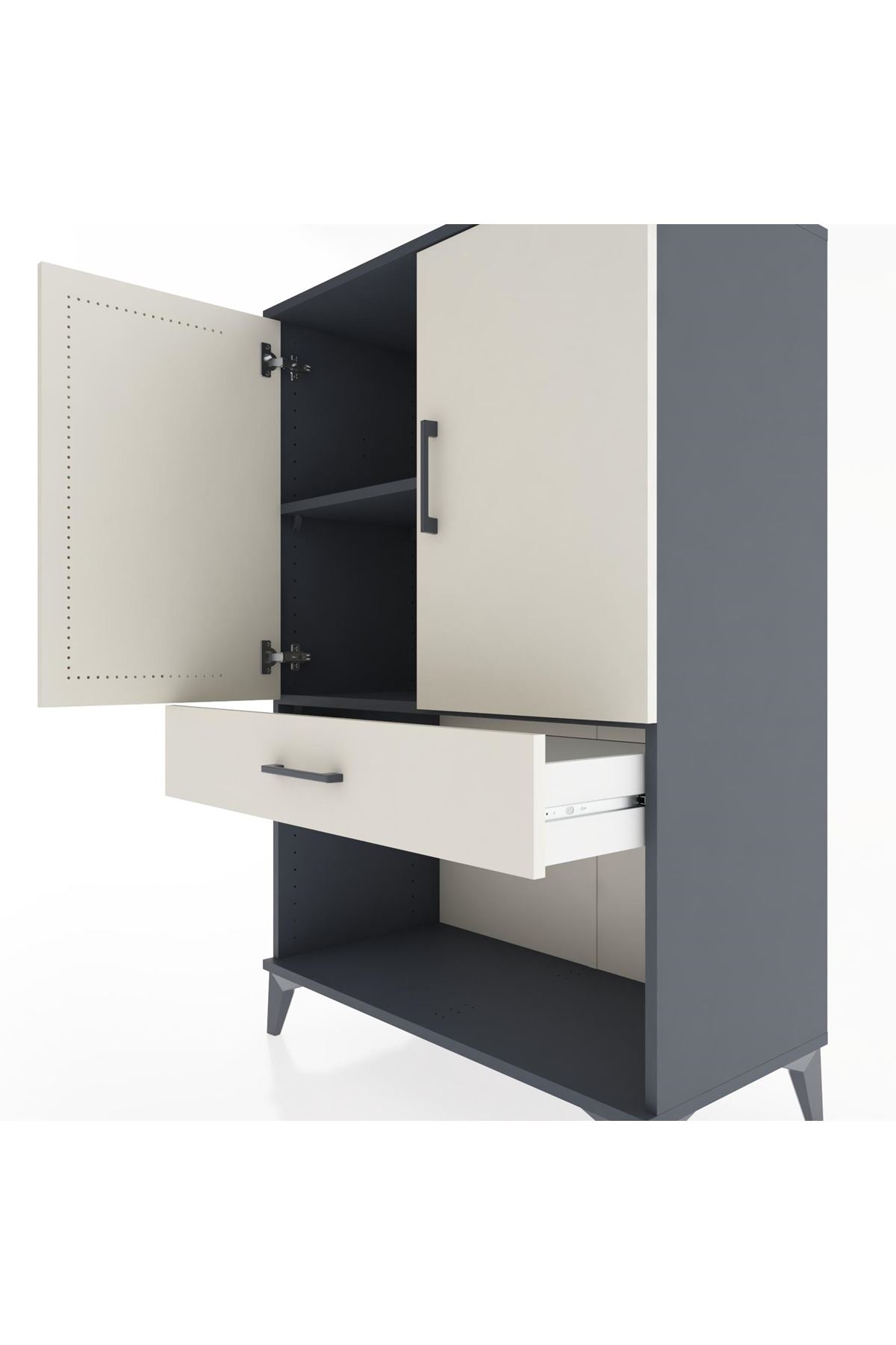 Hyperion Dolap 2 Raflı Tek Çekmeceli 2 Kapaklı 88x44x134 Antrasit-Aytaşı